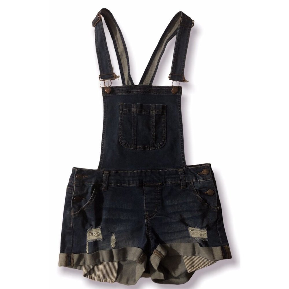 Wax Jean Overall Denim Shorts Junior Size S Color Blue Distressed Stretchable